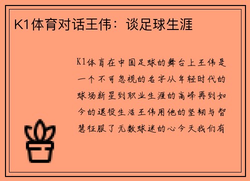 K1体育对话王伟：谈足球生涯